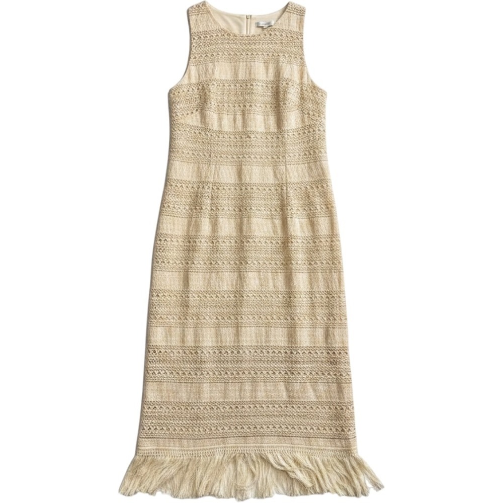London Times Dress Ivory Crochet Fringe Midi Womens 14 Beach Summer Vacation